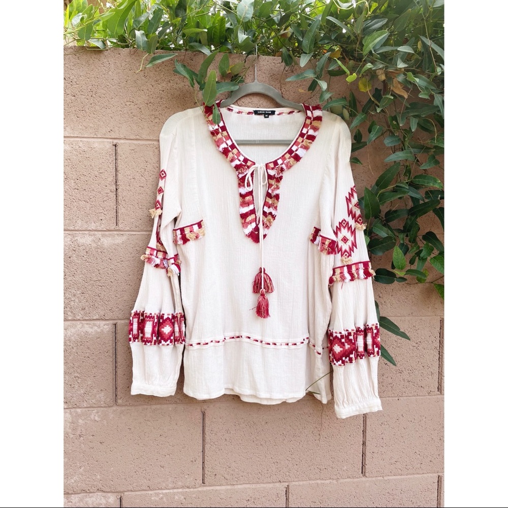 LOVE SAM Boho Tassel Fringe Tunic Top
